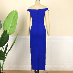 Pbong mid size graduation outfit romantic style teen swag clean girl ideas 90s latina aestheticWomen Dresses Blue Tassels Fringe Sexy Party Off Shoulder Sleevless Elegant Bodycon Long Cocktail Birthday Outfits Celebrate New