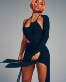 Dress Women Solid Sexy Cutout Sloping Shoulder Dress Fringe One Shoulder Sleeve Mini Dress Female Midnight Party Dress