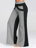 Contrasting Color Patchwork Wide Leg Pants Women Casual Loose Mid Waist Streetwear Home Trousers Ladies Sport Pants