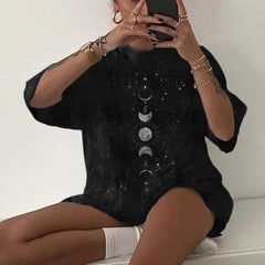 Harajuku Tshirts Women Sun and Moon Print Loose T Shirt Plus Size Women's Clothing Streetwear Funny Tshirt Graphic Tee Tops