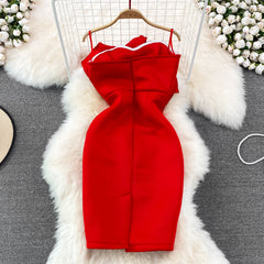 Pbong mid size graduation outfit romantic style teen swag clean girl ideas 90s latina aesthetic Fashion Party Dresses For Women  Sleeveless Beaded Pleated Ruffles Strapless Sexy Bodycon White Dress Luxury Elegant Dress