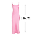 Pink Camis Satin Long Dresses Elegant Sleeveless Slip Holiday Party Dresses Sexy Casual Backless Summer Dresses Women