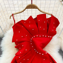 Pbong mid size graduation outfit romantic style teen swag clean girl ideas 90s latina aesthetic Fashion Party Dresses For Women  Sleeveless Beaded Pleated Ruffles Strapless Sexy Bodycon White Dress Luxury Elegant Dress