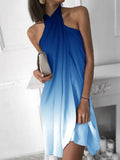 Lady Gradient Halter Off Shoulder Dress Summer Elegant Casual Sleeveless Irregular Party Dress Fashion Backless Mini Beach Dress