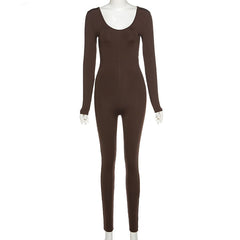 Basic Bodycon Jumpsuit For Women‘s Clothing Casual Brown Fitness Rompers Y2K Playsuit Activity Streetwear Overalls