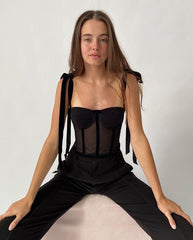 Women's Mesh Sexy Black Top Vest Sleeveless Patchwork Camisole Lace-up Suspender Strap Streetwear Clothing New Fashion