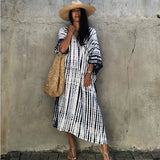 Bohemian Striped Print Women Beach Dress Bathing Suit Cover Up Summer Tunic For Woman Beachwear Robe de plage Kaftan Pbong  mid size graduation outfit romantic style teen swag clean girl ideas 90s latina aesthetic