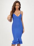 Blue HL Bandage Dress V Neck Spaghetti Bodycon Vestidos Women Mermaid Runway XL Elegant Club Sweet Elastic XL Dress Pbong mid size graduation outfit romantic style teen swag clean girl ideas 90s latina aesthetic