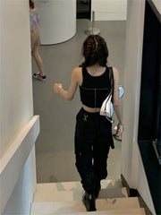 Gothic Cargo Pants Women Harajuku Black High Waisted Hippie Streetwear Kpop Oversize Mall Goth Wide Trousers For Female