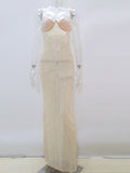 Beyprern Sparkle Black Mesh Sheer Rhinestones Maxi Dress Gown Women Glam Spagetti Straps Crystal Party Dress Celebrities Outifts