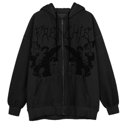 Hip Hop Streetwear Women Angel Dark Print Harajuku Hooded Jacket Sweatshirts  Autumn Punk Zipper Y2k Tops Coat Goth Outwear