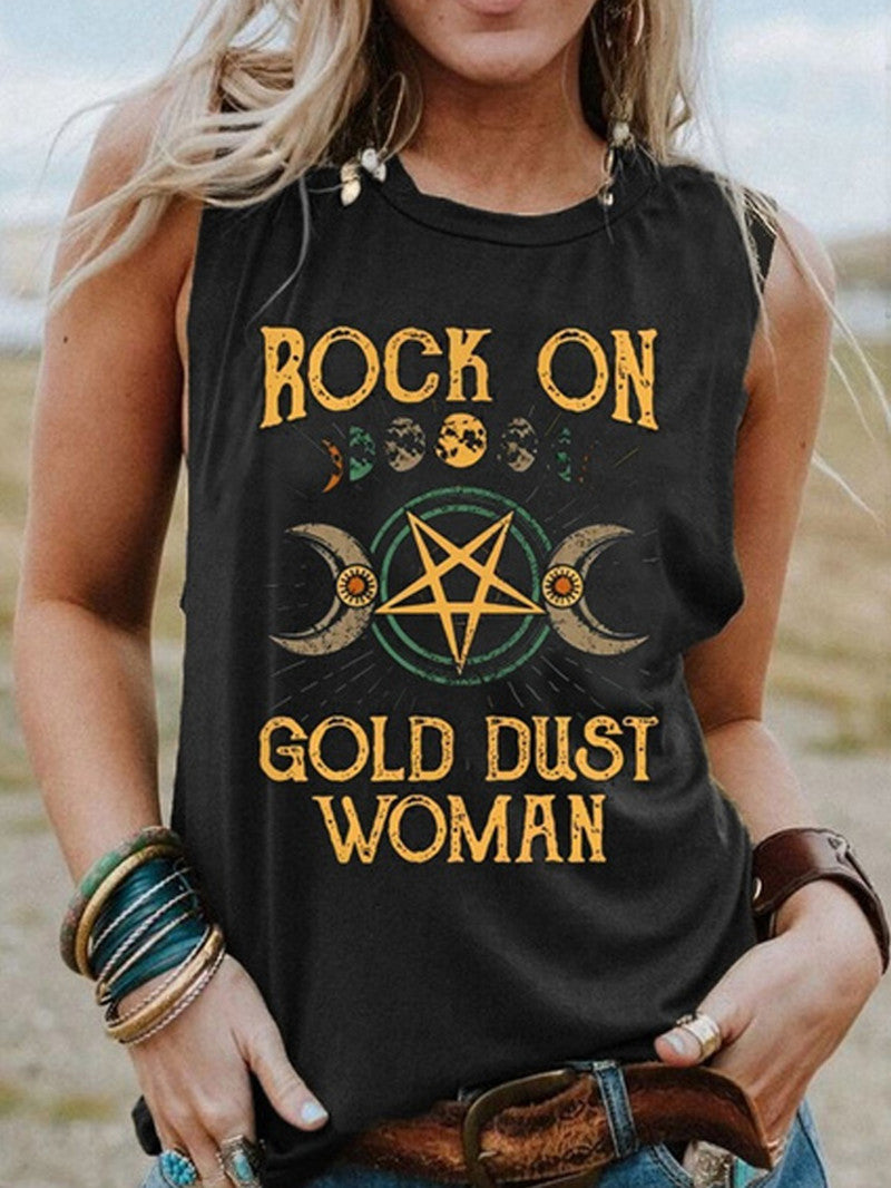 Tank Top Women Moon and Star Print  Sleeveless Shirts Summer Ladies Casual Retro Cowboy Style Shirts Y2k Tops Vest Y2k Top