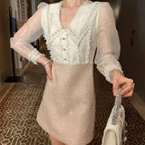 Pbong   mid size graduation outfit romantic style teen swag clean girl ideas 90s latina aestheticWomen's Fashion Brand Shirt Dress Luxury Rhinestone Lapel Design Long-sleeved Dresses Original High Quality Famous Women Skirt