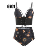 Bat Crescent Mesh Lace-Up Padded Bikini Set Women Fashion Summer Tankini Swimsuit Two Pieces Bathing Suit Beachwear