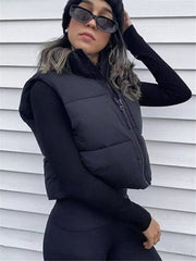 Casual Woman Black Loose Short Vest Female Fashion Oversized  Solid Color Tank Ladies Basic Warm Sleeveless Jacket