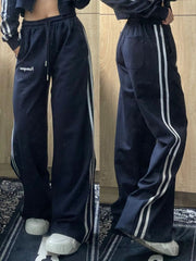 Vintage Y2K Joggers Sweatpants Women Hip Hop Retro Wide Leg Track Pants Oversized Streetwear Sports Two Piece Pant Sets