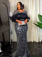 Plus Size African Party Long Dresses for Women  New Dashiki Ankara Sequin Evening Gowns Turkey Outfits Robe Africa Clothing