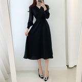 Harajuku V-neck Puff Sleeve A-line Maxi Dresses for Woman Women Solid Color Midi Robe Korean Office Dresses Elegant Spring