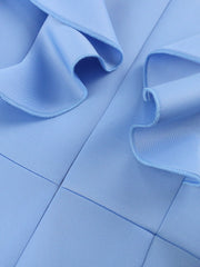 Pbong mid size graduation outfit romantic style teen swag clean girl ideas 90s latina aestheticWomen Blue Dress Ruffle Bodycon O Neck Long Tulle Sleeve See Through Pathwork Party Elegant Events Christmas Party Evening Robes