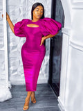 Women Long Dresses Party Sexy Short Lantern Sleeve Cut Out Chest Bodycon Shiny O Neck Summer Fashion Gowns Event Birthday Robes Pbong mid size graduation outfit romantic style teen swag clean girl ideas 90s latina aesthetic