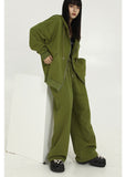 Women's Green Zipper Hoodie Long Sleeves Casual Baggy Wide Leg Long Pants Two Piece Set Vintage Sports Style Suit Ladies