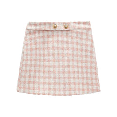 ZA spring new sweet girl pink checkerboard pattern suit jacket + temperament high waist checkerboard pattern casual shorts