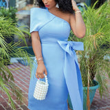 Women Pink Dress One Shoulder with Bowtie Waist Belt Party Christmas Elegant Slim Birthday African Event Celebrate Occasion New Pbong mid size graduation outfit romantic style teen swag clean girl ideas 90s latina aesthetic