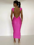 Sexy Backless Maxi Dress For Women Gown Summer Round Neck Sleeveless Night Club Party Long Dress Clubwear Vestido