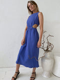 Holiday long Dress Woman 100% Cotton Loose splicing Summer sleeveless Dress Casual Lady Dress