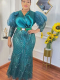 Plus Size African Party Long Dresses for Women New Dashiki Ankara Sequin Evening Gowns Turkey Outfits Robe Africa Clothing