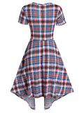 Plaid 2 In 1 Dresses  Short Sleeve Robe Plaid Print Faux Twinset Lace Up Vestido Feminino Vacation Party Streetwear
