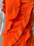Elegant Pretty Women's Long Dresses Summer Solid Strapless High Waist Backless Ruffles Bandage Formal Evening Party Dress