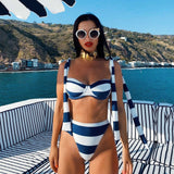 Sexy Bikini Set Stripe Swimsuit Bandeau Swimwear Women Bow Bather Suit Strappy Beachwear High Waist Biquini female Pbong mid size graduation outfit romantic style teen swag clean girl ideas 90s latina aesthetic Pbong mid size graduation outfit