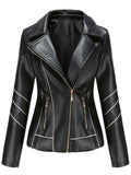 Autumn Winter Black Faux Leather Jackets Women Long Sleeve Plus Size Zipper Basic Coat Turn-down Collar Motor Biker Jacket