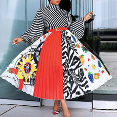 Pbong mid size graduation outfit romantic style teen swag clean girl ideas 90s latina aestheticWomen Striped Printed Dresses A Line Long Sleeves High Collar With Waist Belt Vintage Flower Female African Classy Modest Spring