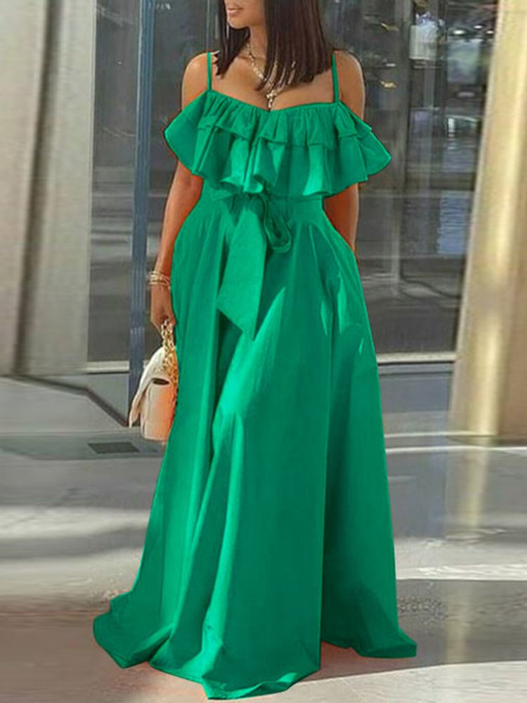 Pbong mid size graduation outfit romantic style teen swag clean girl ideas 90s latina aesthetic freaknik tomboy swaggy going out clasSpring Holiday Beach Kleid Robe Women Spaghetti Strap Sundress Stylish Solid Ruffle Off Shoulder A-Line Pleated Dress