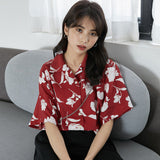 Chiffon Blouse Women Women's Summer Tunic Vintage Clothes Female Hawaiian Shirt with Short Sleeve Harajuku Top Women