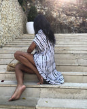 Bohemian Striped Print Women Beach Dress Bathing Suit Cover Up Summer Tunic For Woman Beachwear Robe de plage Kaftan Pbong  mid size graduation outfit romantic style teen swag clean girl ideas 90s latina aesthetic