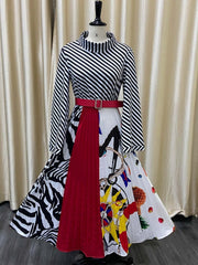 Pbong mid size graduation outfit romantic style teen swag clean girl ideas 90s latina aestheticWomen Striped Printed Dresses A Line Long Sleeves High Collar With Waist Belt Vintage Flower Female African Classy Modest Spring
