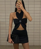 JusaHy Women New Solid Sexy&High Street Backless Spaghetti Strap Dresses Lace-up Hollow Out Chic Sweet Hot Party Mini Dress