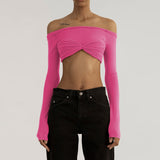 See Through Mesh Crop Top Women Pullovers Strapless Short Knit Cropped Tops Ladies Tee Shirt Sexy Off-shoulder T-shirt