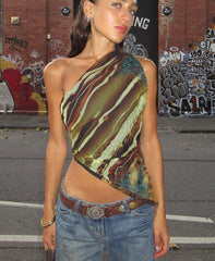 Irregular Print Tanks Tops Women Unique Incline Shoulder Sleeveless Body-shaping Hipster vest Female Streetwear