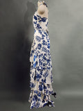 Print Tierred Long Dresses For Women Halter Sleeveless High Waist Off Shoulder Hollow Out Long Casual Dress Female Fashion