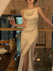 Strapless Dress Women Elegant Summer Fashion Evening Party Lady Vestido Vintage Spring Female Clothes Midi Satin Dresses