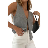 Y2K Women Knitted Sweaters Vest Tops Casual Retro Sleeveless V-Neck Buttons Up Tank Summer Autumn Chic Vest Club