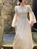 French Elegant Lace Midi Dress Even Party Woman Summer Office Lady Fairy Long Sleeve Dress Chiffon Casual Fashion Dress