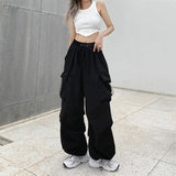 Hip Hop Women Cargo Pants Streetwear All Match Y2K Wide Leg Pants Korean Elastic Waist Sweatpants Female Chic Trousers