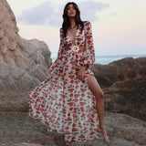 Pbong mid size graduation outfit romantic style teen swag clean girl ideas 90s latina aestheticSexy V-Neck Backless Hollow Out Dress Summer Women Lantern Sleeve Club Party Long Maxi Dresses Tunic Beach Cover Up A916