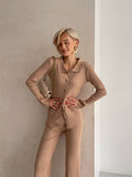 Sexy Knitted 2 Piece Sets Women Outifits Casual Streetwear Tracksuit Cardigans Wide Leg Pants Suit Knit Two Piece Set Women