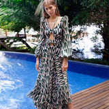 Pbong mid size graduation outfit romantic style teen swag clean girl ideas 90s latina aestheticSexy V-Neck Backless Hollow Out Dress Summer Women Lantern Sleeve Club Party Long Maxi Dresses Tunic Beach Cover Up A916